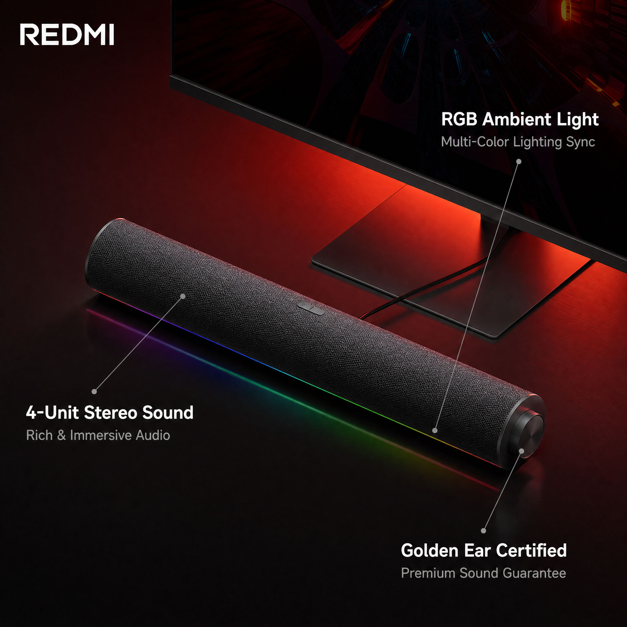 Rgb Computer Soundbar For Pc - Haut-parleur PC filaire USB Xiaomi Redmi